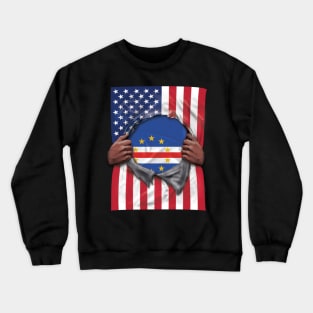 Cape Verde Flag American Flag Ripped - Gift for Cape Verdean From Cape Verde Crewneck Sweatshirt